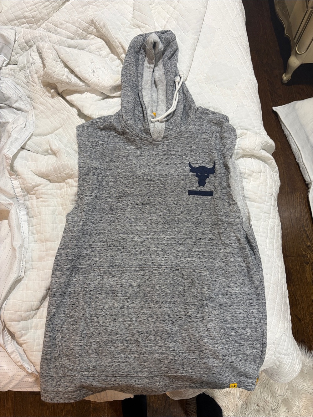 Under Armour Gray Sleeveless Hooded Sweatshirt with Navy Logo